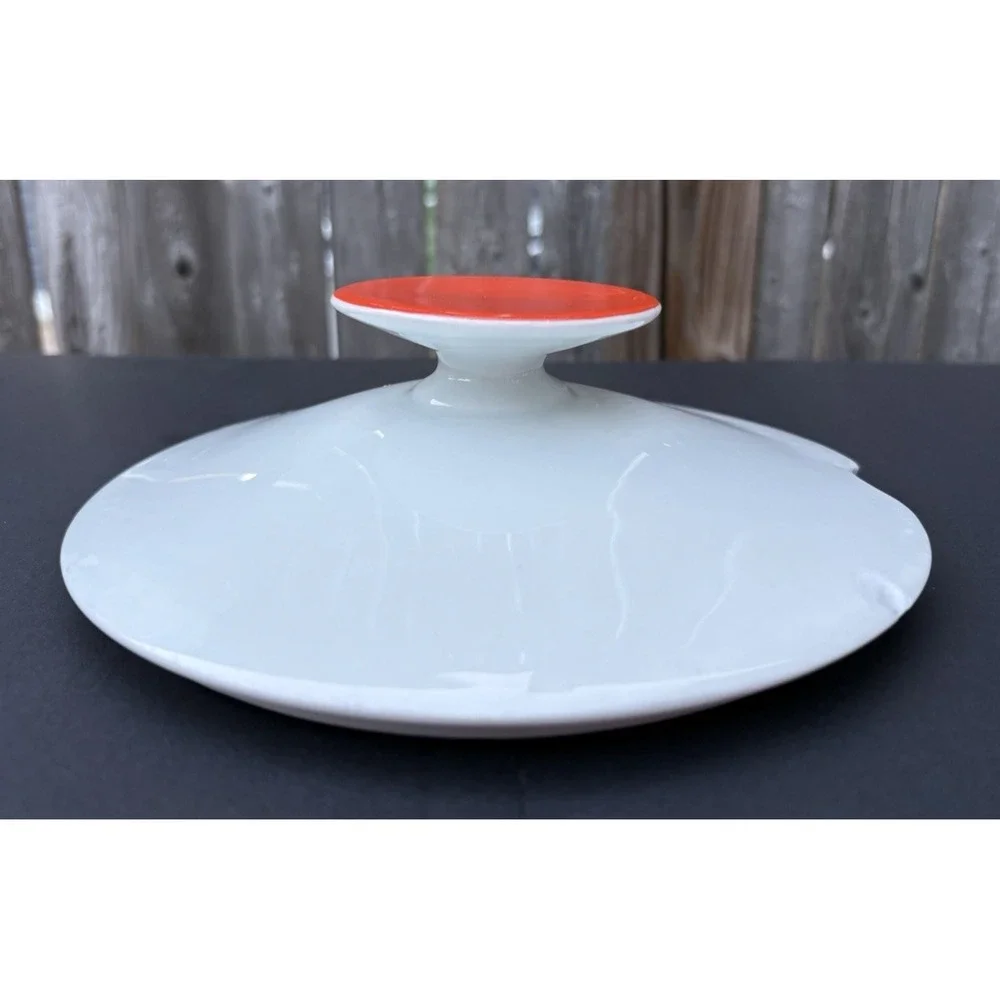 Vintage HTF Renner Medallion casserole dish orange op art design 1970's damage